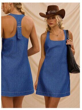 NEW FOREVER 21 Junior's Medium Blue Jean Denim Sundress Dress Summer Spring